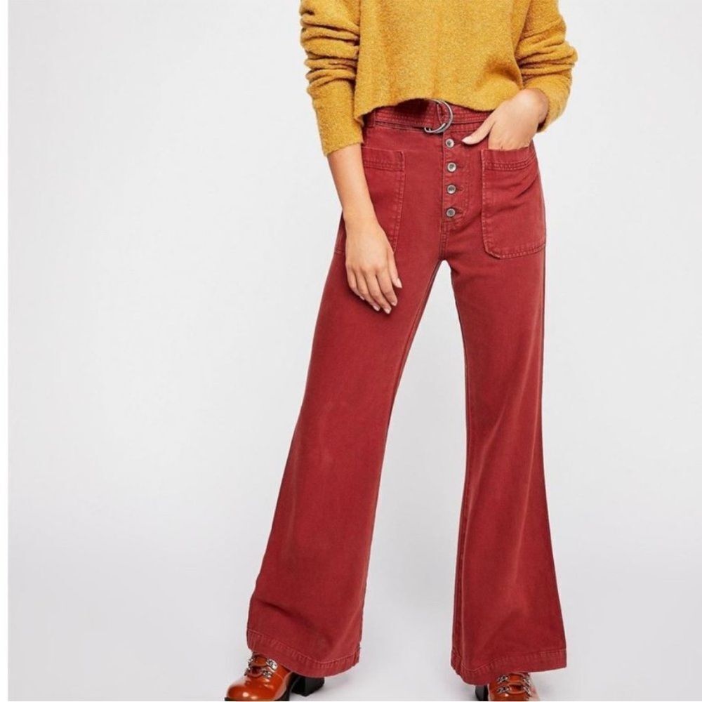 Free People Corin Mod Red Wine Slim‎ Flare Pants Women's Size 0